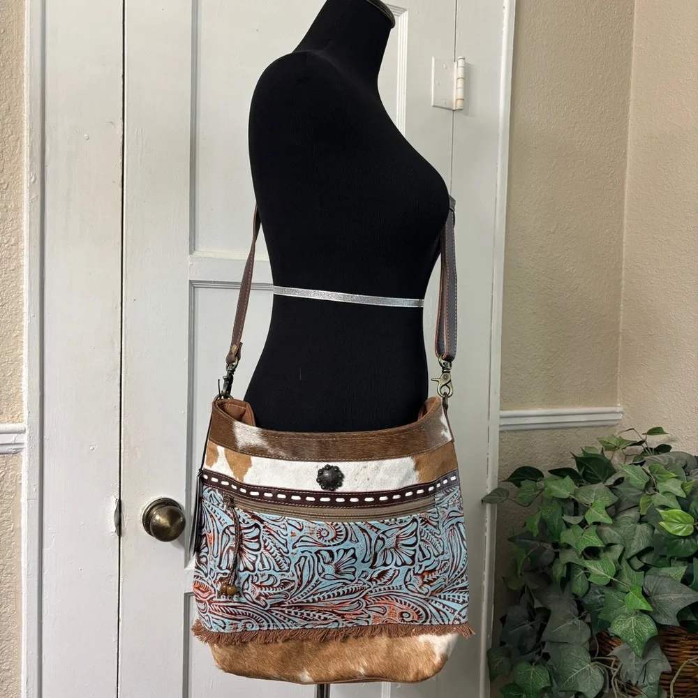 Myra Peridot Crossbody/Shoulder Hairon Leather Canvas Bag - Picture 16 of 16